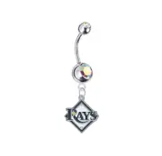 Tampa Bay Rays AUORA BOREALIS CZ Silver Belly Button Navel Ring - SHIPS TODAY