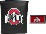 Siskiyou Sports NCAA Ohio State Buckeyes Mens Leather Tri-fold Wallet & Color Money Clip, Black, One Size