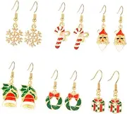 [CHILDWEET] 6-piece Set Christmas Hat Snowflake Earrings Festive Dangle Earrings for Women Unique Christmas Decorative Jewelry