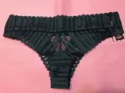 NWT VICTORIA SECRET GREEN STRIPE LACE BACK CUT OUT CHEEKY M MEDIUM