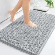 Luxury Chenille Bathroom Rug Mat, Extra Soft Thick 24" x 16" Light Grey