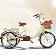 DEFGHIJ Rollover Adult Tricycle 3 Wheel Trike Bike 20 Inch 7 Speed with Rear Basket Adjustable Height Seat for Shopping Exercise Recreation(Beige)