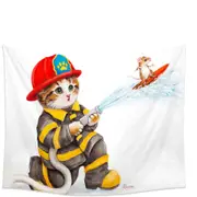 Funny Cats Cute Fire Fighter Kitten Tapestry