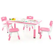 Giantex 5PCS Kids Table Chairs Set Children Play Activity Table Set w/Height Adjustable & Graffiti Desktop Toddler Art Study Desk Pink