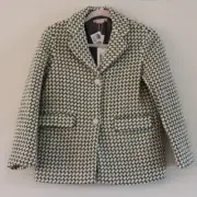 NWT Bonpoint Olive Pattern Flore Jacket Virgin Wool Blend Emerald Green Coat 12
