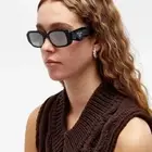 Authentic New Prada PR17WS Rectangle Sunglasses Women Silver/Black Prada Sungla