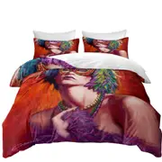 Beautiful Woman Wearing Mask and Feathers Quilt Cover