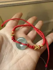 純天然翡翠A貨 手工編冰種平安扣 紅手繩 100% Untreated Myanmar Burma Grade A Jadeite