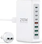 210W USB C Fast Charger,Upgraded GaN III 8-Port Charging Station Hub Block,PD 45W Charging Adapter Compatible with MacBook Air Samsung Galaxy S25 S24+/Ultra/S22/S21/S20/Note10/20, iPhone 16/15 Pro Max