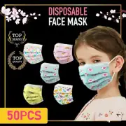 Kids 50PCS Comfortable Face Mask Boys Girls Cartoon 3-Layer Earloop Masks