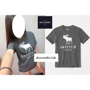 abercrombie&fitch boy logo graphic tee 經典麋鹿logo刺繡圓領短袖T-深灰