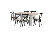 Oikiture 160cm Extendable Dining Table with 6PCS Dining Chairs Crossback Black