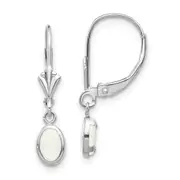 14k White Gold 6x4 Oval Bezel October/Opal Leverback Earrings