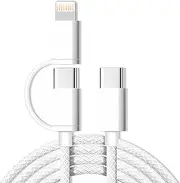 2 in 1 USB C to USB C and to Lightning Cable 2M,120W Type C Charger Fast Charging Cord C Power Delivery for iPhone Charging Cord Compatible with iPhone 16 15 14 13 Pro Max Mini XS XR X 8 Plus iPad