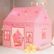 RONGFA Large Kids Tent Playhouse Basic Mat with Star Lights, Flags and Tote Bags, Kids Play Tent Indoor & Outdoor, Washable Teepee Tent for Boys & Girls, Kids Play House for Toddler（Pink）