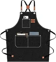 AFUN Chef Aprons for Men Women with Large Pockets, Cotton Canvas Cross Back Heavy Duty Adjustable Work Apron, Size M to XXL