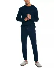 Nautica Mens Waffle Knit Long Sleeve Shirt Pajama Pants Set Navy Large