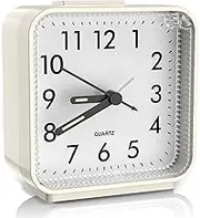 OQIMAX Analog Alarm Clock, Bedside Silent Alarm Clocks Battery Powered, Non Ticking Travel Clock with Night Light, Snooze, Easy Set, Clock for Heavy Sleepers Kids Elder Travel Bedroom Office, White