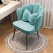 Velvet Office Chair, Makeup Girls Stool with Backrest, Dressing Stool with Soft Cushioned Pad for, Comfy Mid-Century Petal Chair, for Women, Girls, Bedroom(Blue,Black Legs)