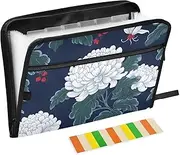 Quteprint 13 Pockets Expanding File Folder with Zipper Closure, Floral Chrysanthemum Leaf Accordion File Folder with Sticky Labels, Letter Size A4 Papers Expandable File Document Organizer