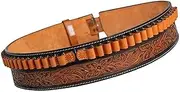 warreplica Full Grain Buff Leather 45 Colt Bullet Belt Cowboy Belt for .44/45 Ammo Belt, Two Tone Brown, Größe 4 (46–48 Zoll)