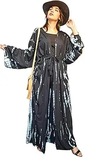 [SARFARAJ INDIA] Nora Roberts Bath Robe Beach Kimono, Women's Tie Dye Kimono Rayon Fabric Robe with Belt, One Size/Free Size