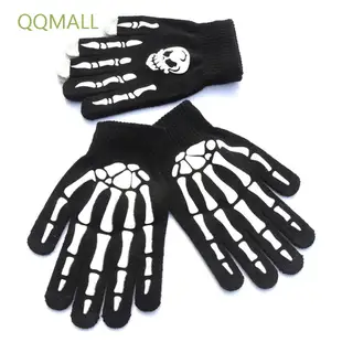 Qqmall 保暖全指手套酷時尚配飾萬聖節夜光連指手套手骨朋克骷髏骷髏獨特服裝手套半指手套