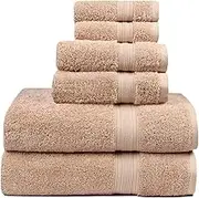 NGIRJKKLL Luxury Bath Towels Set (Pack of 3) | 1 Bath Towel, 1 Hand Towel & 1 Washcloth | 100% Combed Cotton (600 GSM) | Ultra-Soft & Absorbent | Quick-Drying & | Earth-Friendly(Beige,6 Piece Set)