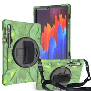 Catzon OnePiece Tablet Case Anti-Fall Protection With Hand+Neck Strap Pencil Holder For Samsung Galaxy Tab S7/S7 Plus 2020-Camouflage