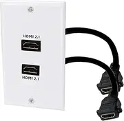 tunghey 1-Pack 2-Port 8K HDMI Wall Plate in White with 8K 60Hz and 4K 120Hz (HDMI Outlet, HDMI Wall Outlet, HDMI Box Supporting VRR, ALLM and HDR) (1Pack 2Port)