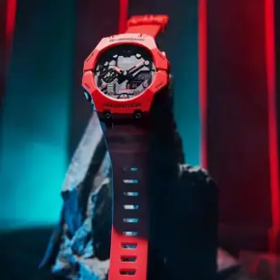 【CASIO 卡西歐】G-SHOCK 藍牙連線 碳纖維防護 雙顯手錶-火焰紅(GA-B001-4A)