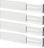 FJO 4 Pack Adjustable Bamboo Drawer Dividers - 11.8" - 17" Expandable Drawer Separators for Kitchen, Utensils, Clothes, Bedroom, Dresser, Bathroom (White)