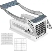 French Fry Cutter, Fast Cutting Potato Chip Cutter with 25/49 Holes Blades Manual Food Slicer Dicer Stainless Steel Multifunction Vegetable Fruit Chipper for Potato Onion (blue)