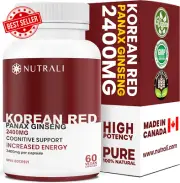 2400Mg HIGH POTENCY Pure Korean Red Panax Ginseng Capsules, Powerful Energy Gins