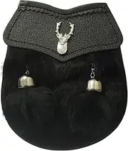 [Generic] Kids Scottish Kilt Sporran - Genuine Leather with Thistle, Stag Head, Shamrock Badge and Celtic Design