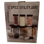 Kamenstein 5244227 Empty Clear Glass Jars w/ Black Cap Set NINE Spice Jars