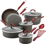Cucina Hard-Anodized Aluminum Nonstick Cookware Set, 12-Piece, Gray, Cranberr...
