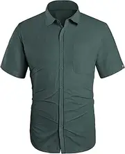 [Maiyifu-GJ] Men's Short Sleeve Beach Shirts Lightweight Summer Button Down Shirt Plain Tropical Holiday T Shirt with Pocket