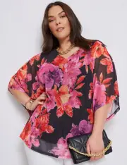 BNWT Autograph Size XL Black Bright Floral Kaftan Top Ladies Plus