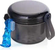 MILIOG Leak-Proof Denture Case with Brush | Durable ABS Denture Bath Cup for Travel | Waterproof Soaking Container for Full & Partial Dentures, Retainers, Invisalign & Mouth Guards (Transparent Grey)