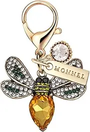 [Monnel] MC526 Small Crystal 3D Honey Bee Lobster Clasp Charm for Women with Velvet Bag (Yellow,1 Piece)