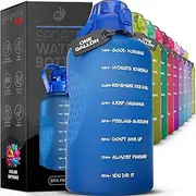 YOU GOT THIS LIVING Motivational Water Bottle,128 oz/3.8L 1 Gallon Jug with HourlyTime Marker,Ounce Measure Drinking Bottle to Achieve All-Day Hydration SpillProof Blue YGT-SWB-F
