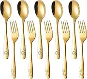 Kids Forks and Spoons | Kitchen Silverware Sets,Stainless Steel Dinosaur Engraved Tableware, Easy Grip 5 Forks and 5 Spoons for Preschool Dining Home
