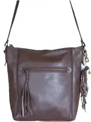 The Sak Alameda Leather Crossbody Purse Mahogany Fringe Zip Top Adjustable NWT