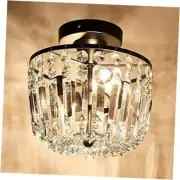Small Crystal Chandelier 2- Lights ，Modern Semi Flush Mount Ceiling Black