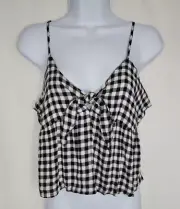 Pink Rose Women's Black & White Gingham Tie Front Babydoll Tank Top Size Large