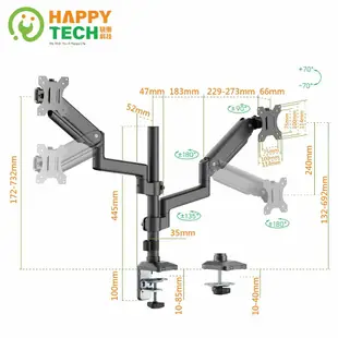 【HappyTech】鋁合金彈簧 螢幕筆電架 T56雙螢幕手臂支架+LP-109筆電托盤 架夾鎖桌2用 合併優惠