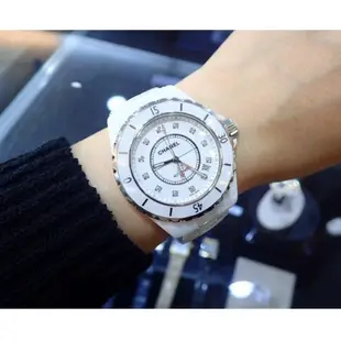 【日本二手精品】 CHANEL白色陶瓷J12自動機械時鏢鑽錶