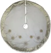 Kurt S. Adler Multi-Colored Beads Flower Ivory Embroidered Tree Skirt, 60-Inch, Multicolored