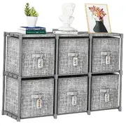 Cube Storage Organizer Shelf with 6 Printed Bins + Labels, Cubby 6 Cube Grey